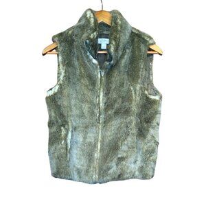 Ann Taylor Loft Faux Fur Vest Size 4 Brown Full Zip Preppy Mobwife Soft Plush